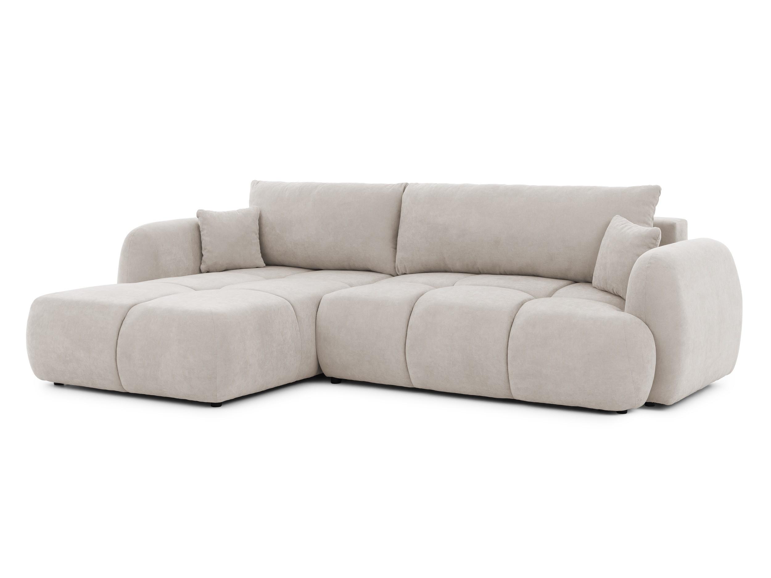 ECKSOFA Loretto aus natürlichem Beige Webstoff mit Schlaffunktion, Bettkasten und tiefen Steppungen in Bubble-Optik - Beige/Schwarz, Holz/Kunststoff (180/275cm) - S-Style