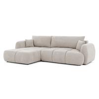 ECKSOFA Loretto aus natürlichem Beige Webstoff mit Schlaffunktion, Bettkasten und tiefen Steppungen in Bubble-Optik - Beige/Schwarz, Holz/Kunststoff (180/275cm) - S-Style