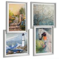 BILDER SET 4er Set - 50x50 cm & 40x60 cm Silberner Rahmen - Leuchtturm, Landschaft, Mädchen, Pferd - Silberfarben, Kunststoff (50/50cm) - TULUP