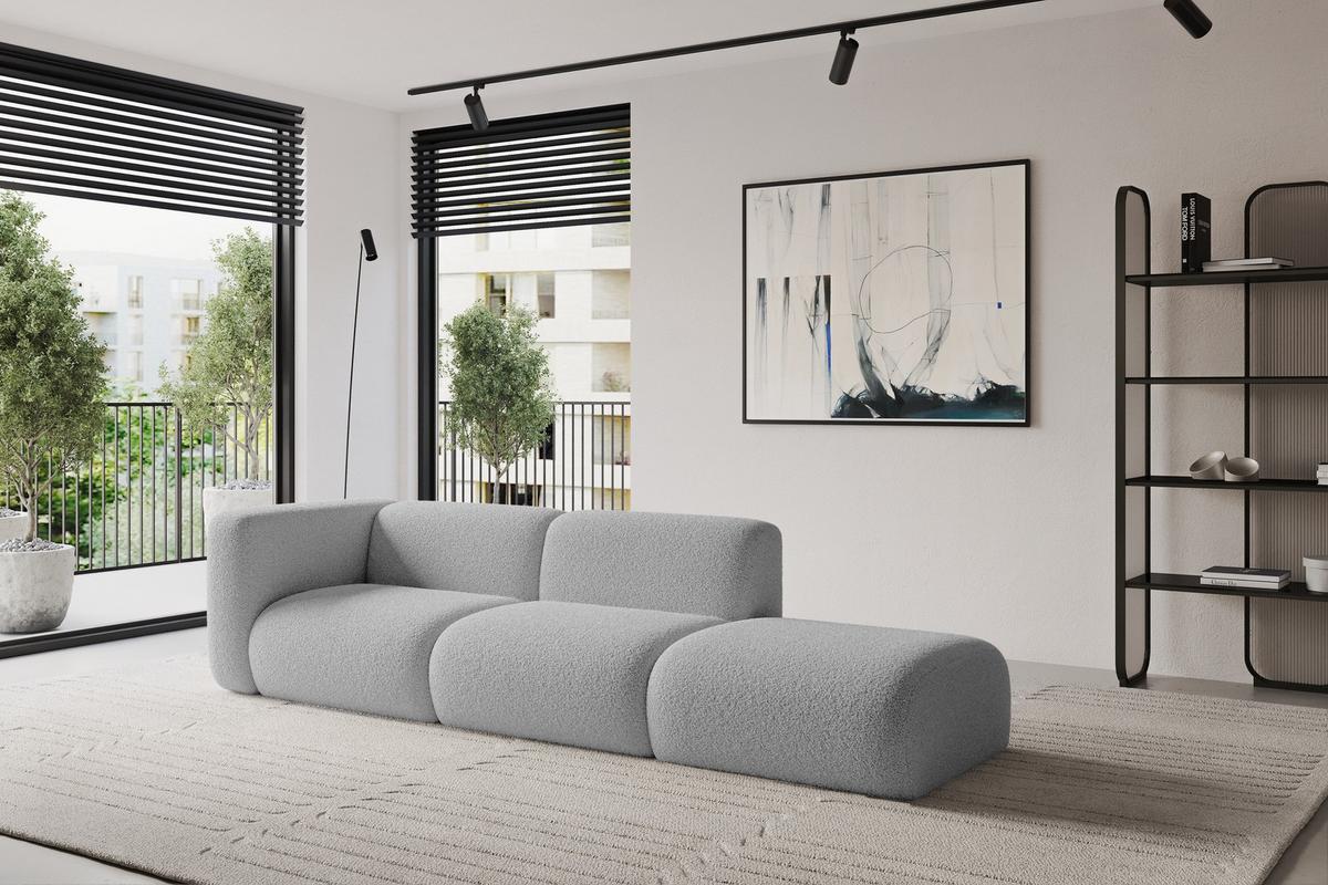 SOFA Ottomane Links MIRA-S3 296x89x70 Hellgrau Bouclé - Silberfarben/Hellgrau, Holzwerkstoff/Kunststoff (296/70/89cm) - ALTDECOR