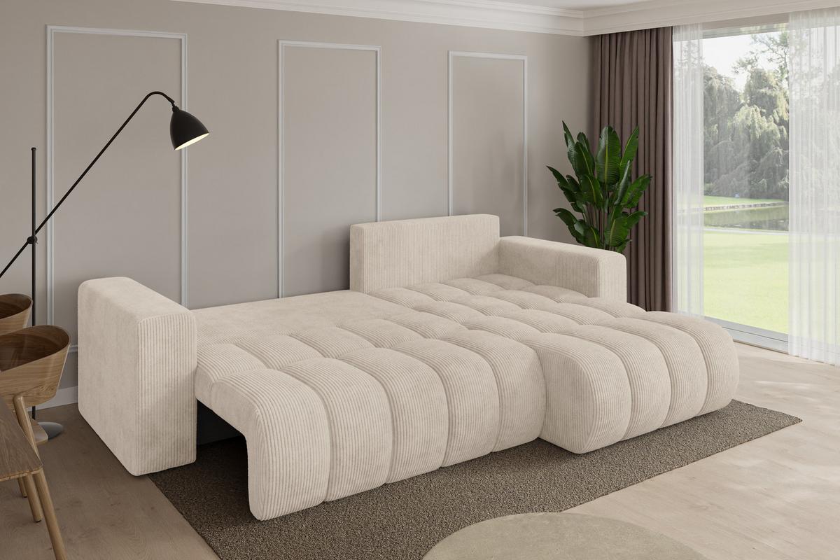 ECKSOFA mit Schlaffunktion Ottomane Rechts MILA-L-v1 277x195x86 Beige Cord - Beige/Schwarz, Holzwerkstoff/Kunststoff (277/194cm) - ALTDECOR