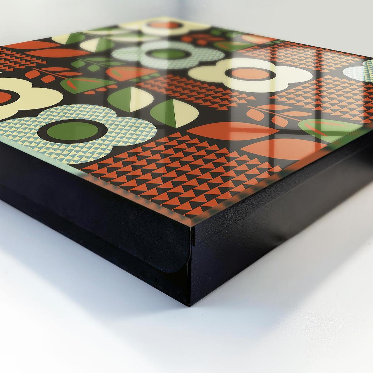 SCHLÜSSELBOX Schwarz 30x30 cm- Türöffnung nach rechts - Fröhliche Blumen - Rot, Metall (30/30/5cm) - TULUP