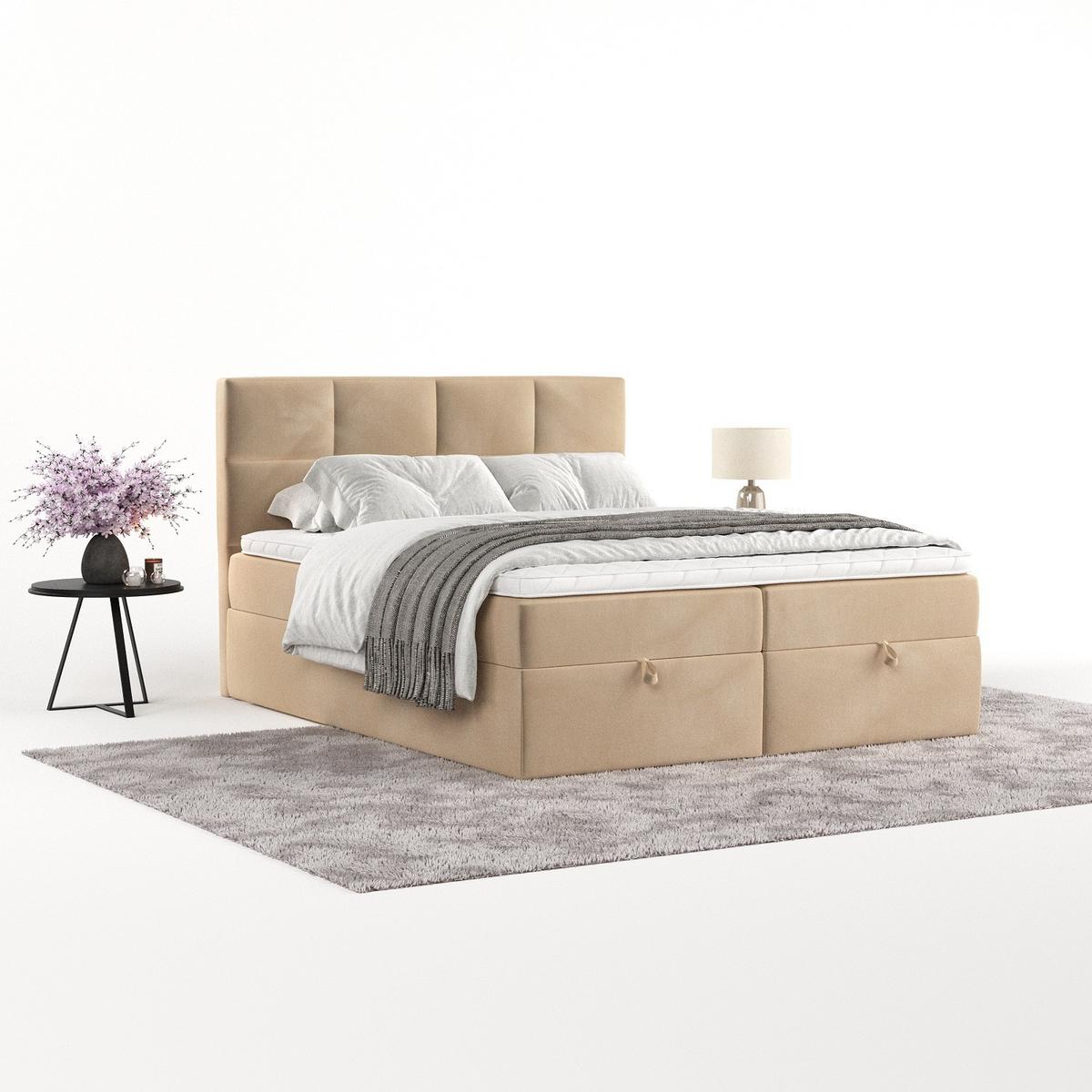 BOXBETT Velto 140/200 cm Beige im Kronos Stoff - Beige/Schwarz, Holz/Holzwerkstoff (140/200cm) - AltaBeds
