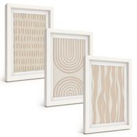 BILDER SET 3er Set - 20x30 cm Weißer Rahmen - Abstrakte beige Muster - Weiß, Kunststoff (20/30cm) - TULUP