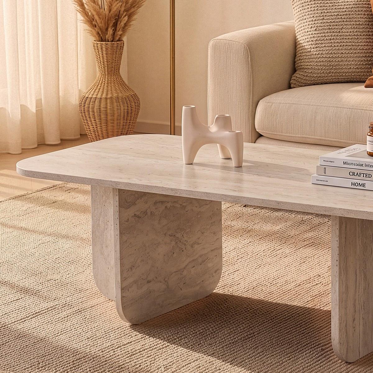 COUCHTISCH RECHTECKIG abgerundete kanten 41,4/120/60 cm - Beige, Holzwerkstoff (120/60/41.4cm) - Calicosy