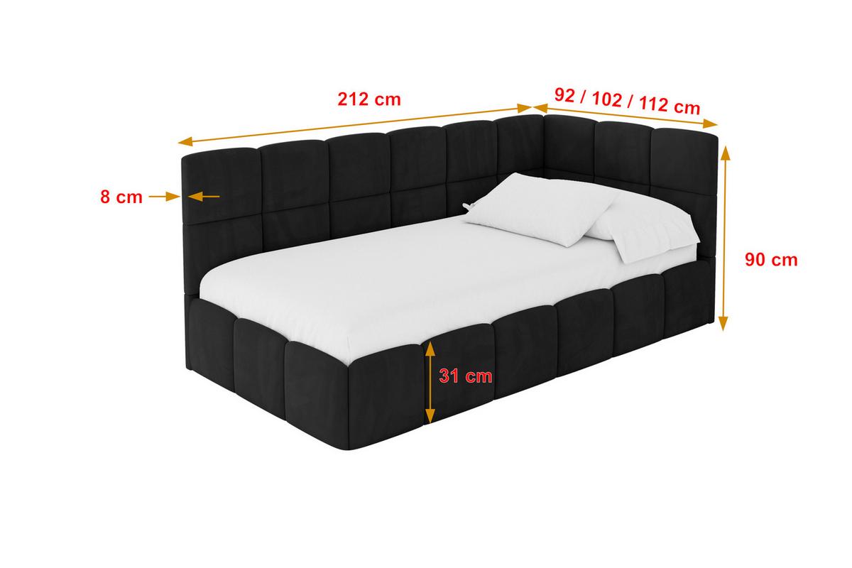 EINZELBETT Jugendbett mit Bettkasten Links, mit Matratze - LIVY 100x200 Schwarz - Schwarz, Holzwerkstoff/Textil (100/200cm) - ALTDECOR
