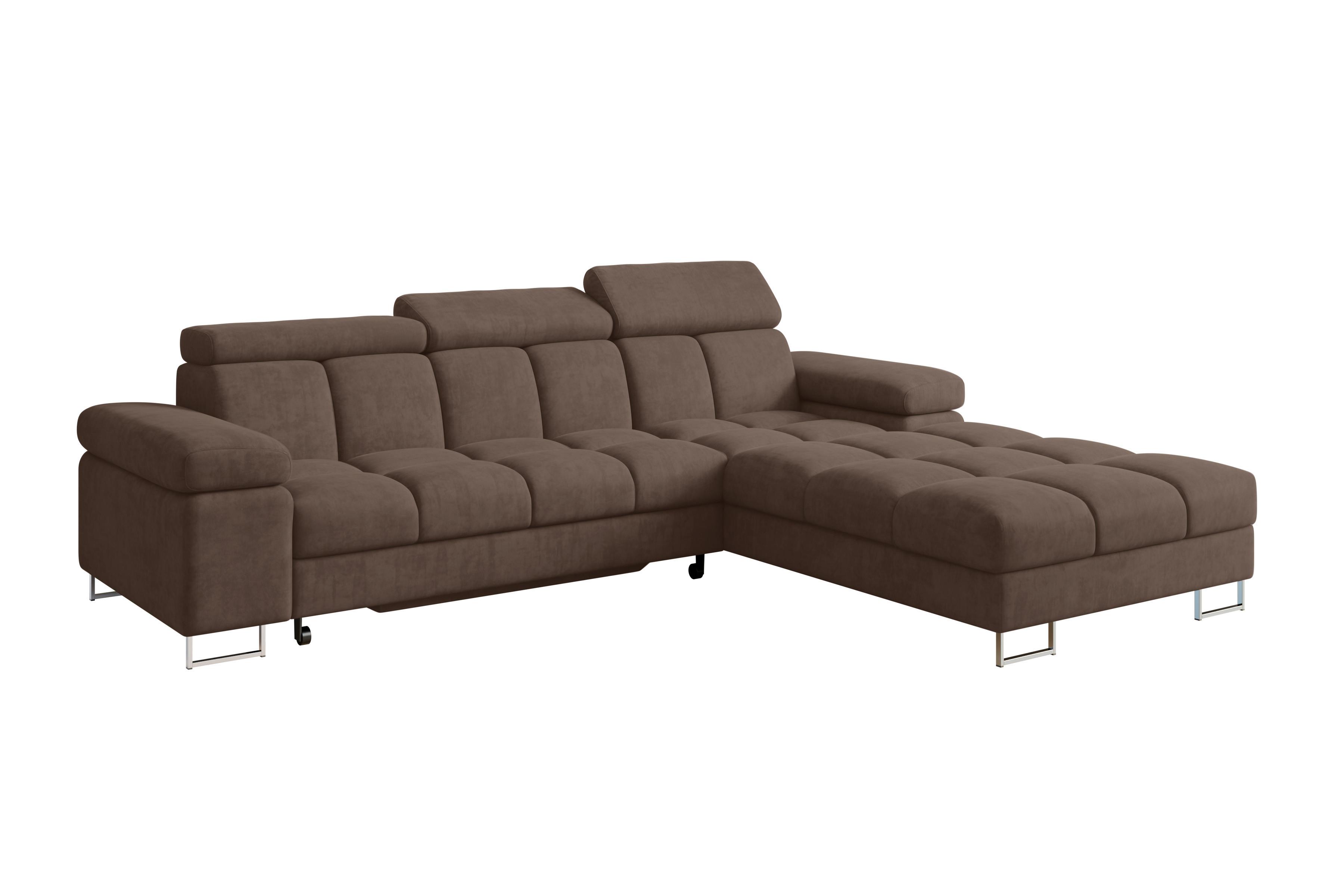 ECKSOFA mit Schlaffunktion Ottomane Rechts COMA L 271x203x79 Braun Velours - Braun, Holzwerkstoff/Textil (203/271cm) - ALTDECOR