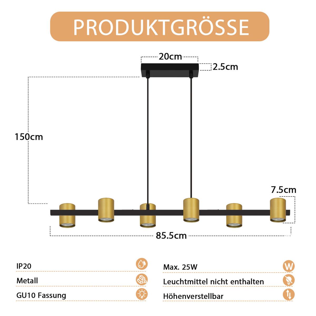 PENDELLEUCHTE Hazel 85/12/155 cm - Goldfarben, Metall (85/12/155cm) - ZMH