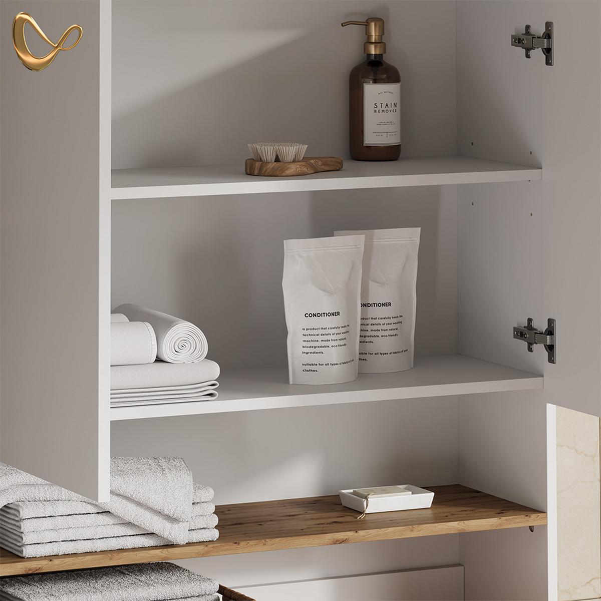WASCHMASCHINENSCHRANK Paolina Weiß/Artisan 93.6 x 88.2 cm 2 Teile mit Regal - Weiß/Eiche Artisan, Holzwerkstoff (93.6/88.2/60.3cm) - Livinity®