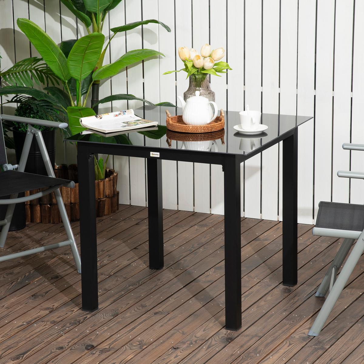 GARTENTISCH, Schwarz, Aluminium - Schwarz, Metall (80/80/74cm) - Outsunny