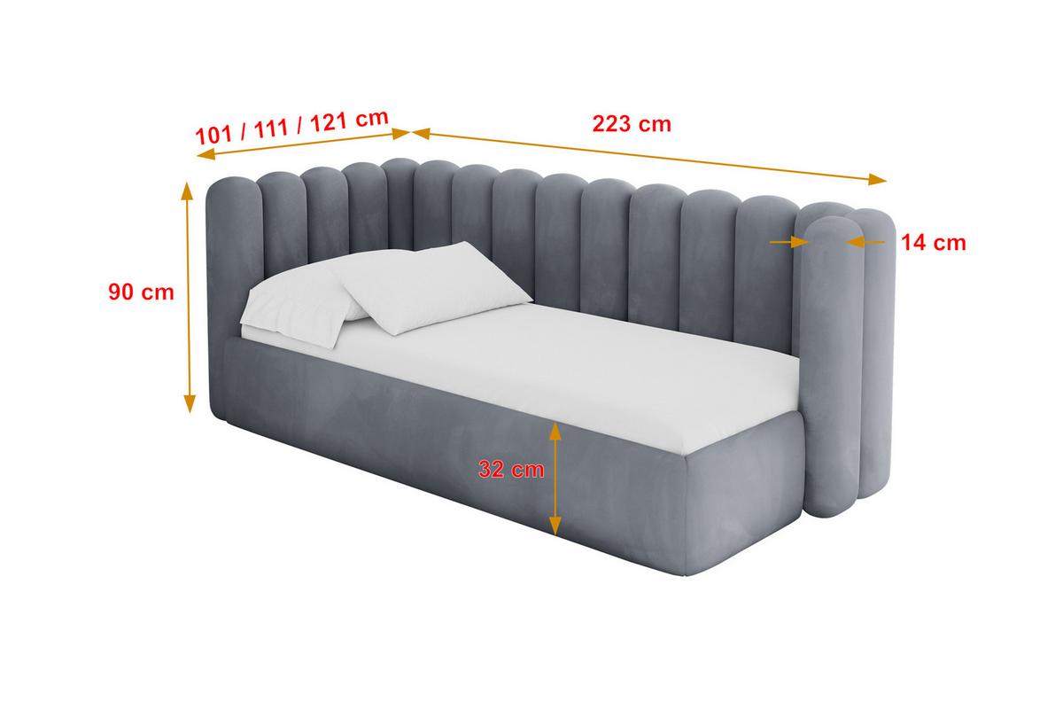 EINZELLBETT Jugendbett mit Bettkasten und Matratze H3/H4, Rechts - HUGY 100x200 Grau - Grau, Holzwerkstoff/Textil (100/200cm) - ALTDECOR
