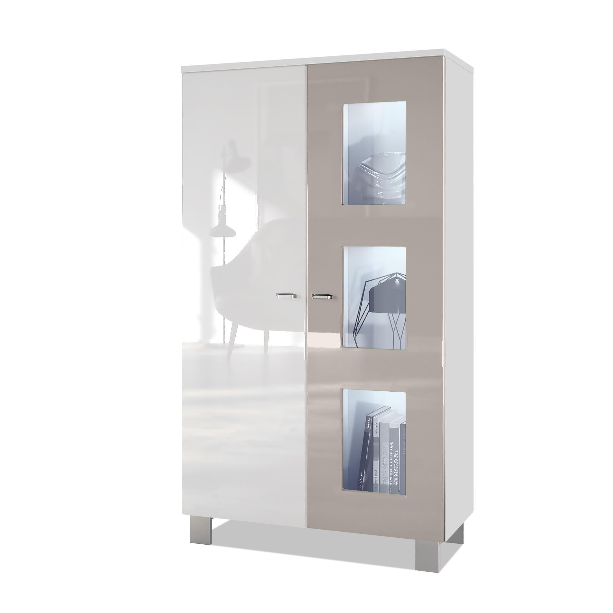 VITRINE Denjo Tür in Sandgrau Hochglanz - Sandfarben, Holzwerkstoff (71/129/35cm) - Vladon