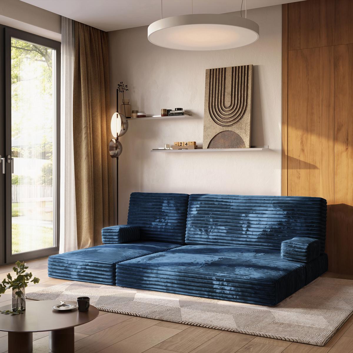 ECKSOFA NOTIA modulares Boneless Sofa mit Schlaffunktion Blau Kordstoff - Blau, Textil (200/120cm) - MASSENO
