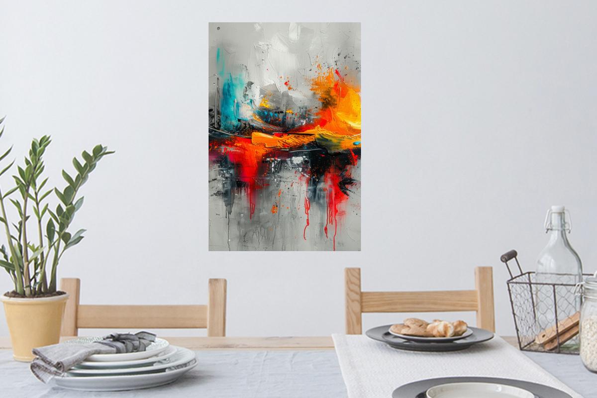 WANDTATTOO Moderne Kunst - Orange - Grau - Abstrakt Wandbild 40x60 cm - Hellgrau, Kunststoff (40/60/0.1cm) - MuchoWow