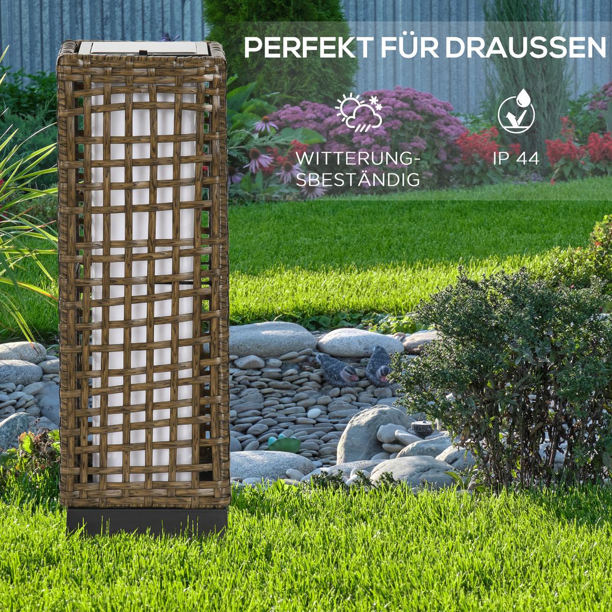 SOLARLEUCHTE, Rattan, Stahl, Sand - Schwarz, Metall (15.5/15.5/46cm) - Outsunny