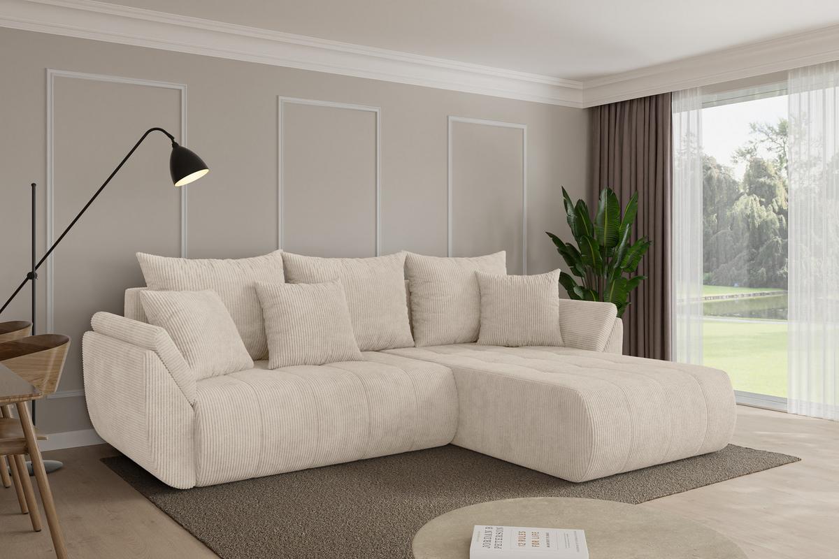 ECKSOFA mit Schlaffunktion Ottomane Rechts TOKO-L 277x194x86 Beige Cord - Beige/Schwarz, Holzwerkstoff/Kunststoff (277/194cm) - ALTDECOR
