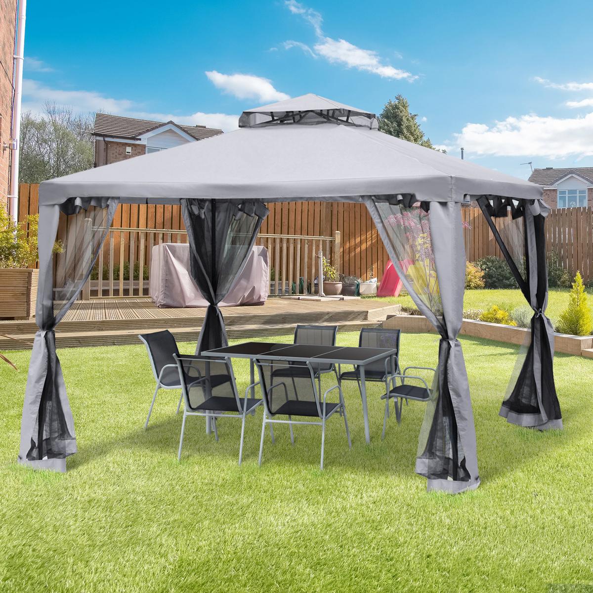 GARTENPAVILLON Metall+Polyester Hellgrau - Hellgrau, Textil (294/265/294cm) - Outsunny