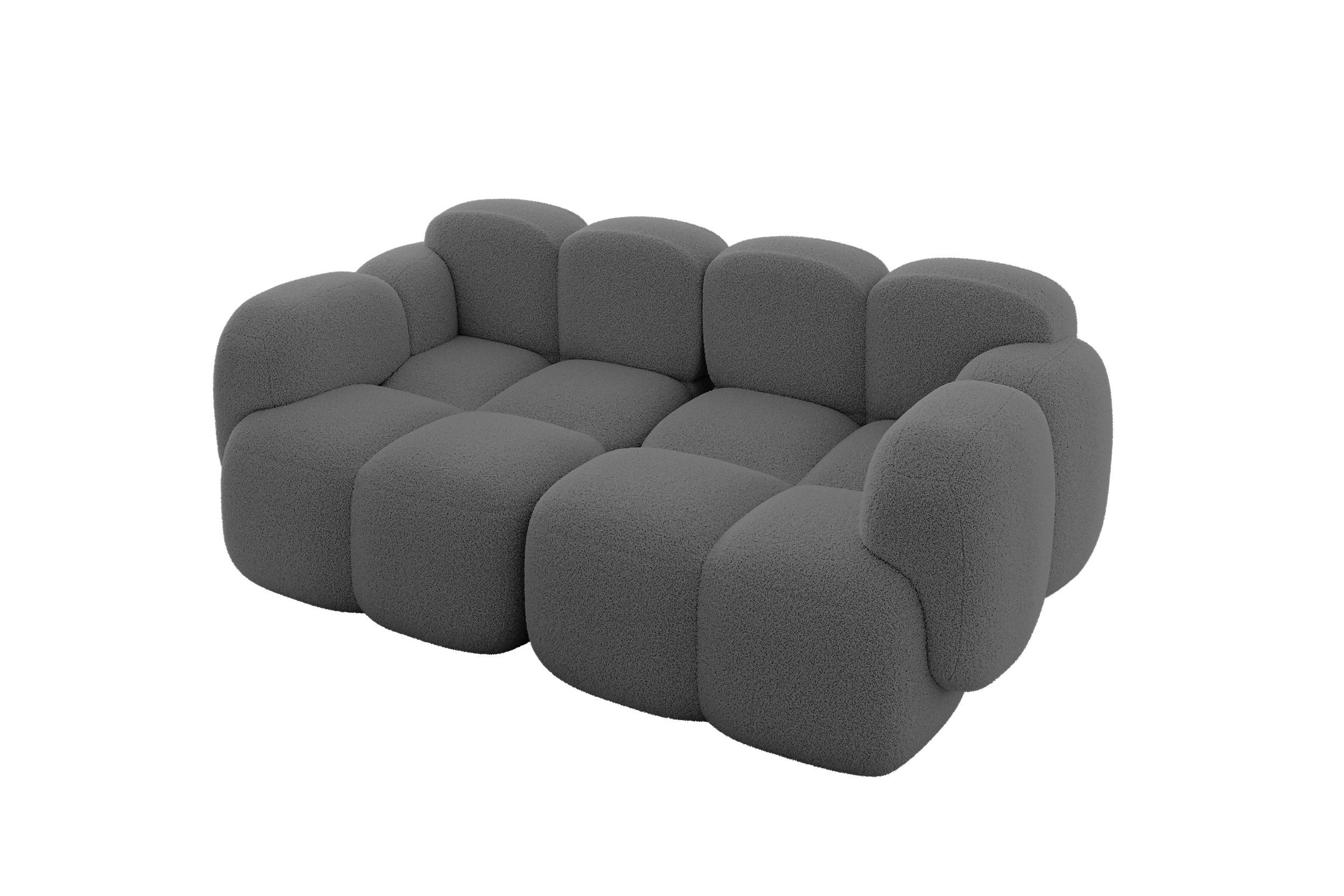 2-SITZER modulares Sofa Miko-S1 214x118x75 cm Grau Bouclé - Chromfarben/Schwarz, Holzwerkstoff/Kunststoff (214/75/118cm) - ALTDECOR