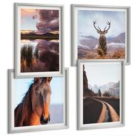 BILDER SET 4er Set - 50x50 cm & 40x60 cm Silberner Rahmen - Berglandschaften, Rentiere, Pferdestraße - Silberfarben, Kunststoff (50/50cm) - TULUP