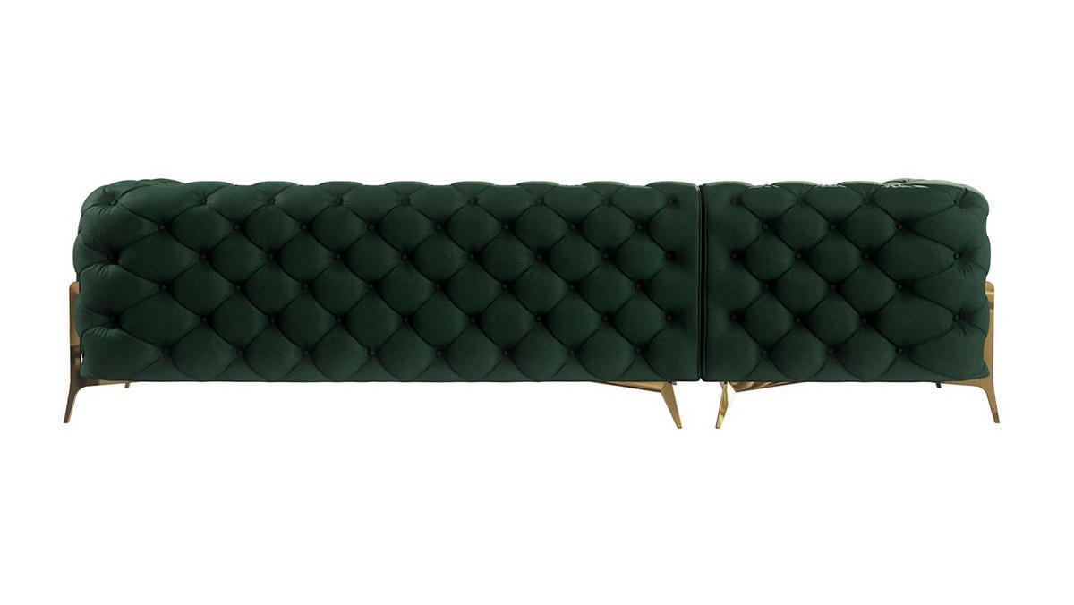ECKSOFA Chesterfield Lexi Flasche Grün Samt, Ottomane links - Smaragdgrün/Goldfarben, Holz/Textil (305/200cm) - S-Style