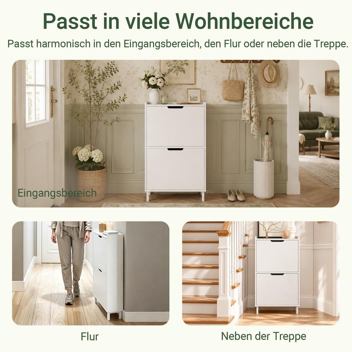 SCHUHSCHRANK Weiß, nur 19 cm tief, ca. 0,1 m² Stellfläche, 2 Klappen für je 2 Paar, bis 28,5 cm Schuhlänge, erweiterbar zur Schuhwand - Weiß, Holzwerkstoff/Metall (50/91/19cm) - SoBuy