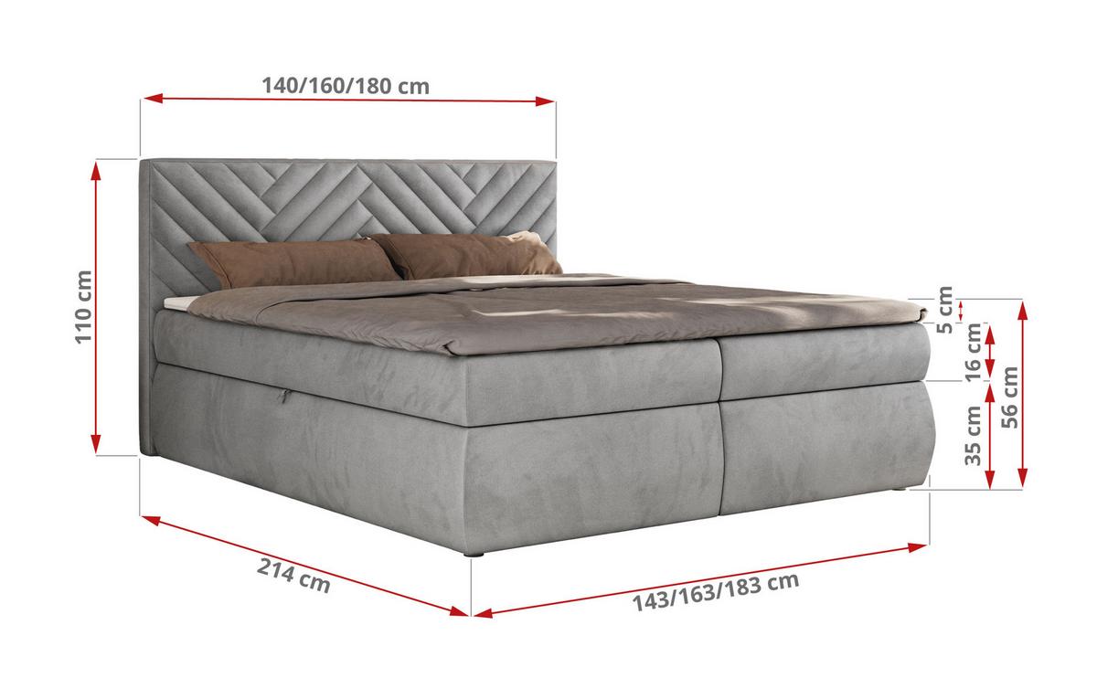 BOXBETT AVERTA 180/200 - Hellgrau Velvet - H3 - Hellgrau, Textil (180/200cm) - MKS