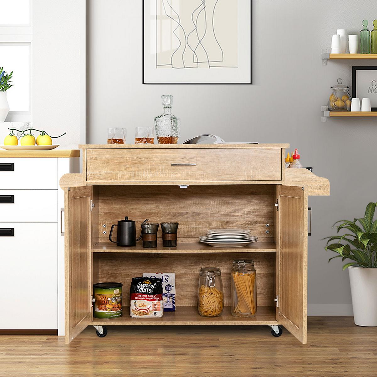 KÜCHENWAGEN Holz Natur - Weiß, Holz (116/85/40cm) - COSTWAY