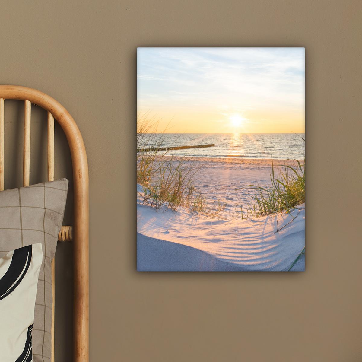 LEINWANDBILD Strand - Sonne - Düne - Gras - Sand - Horizont Room Decor 30x40 cm - Hellblau, Textil (30/40cm) - MuchoWow