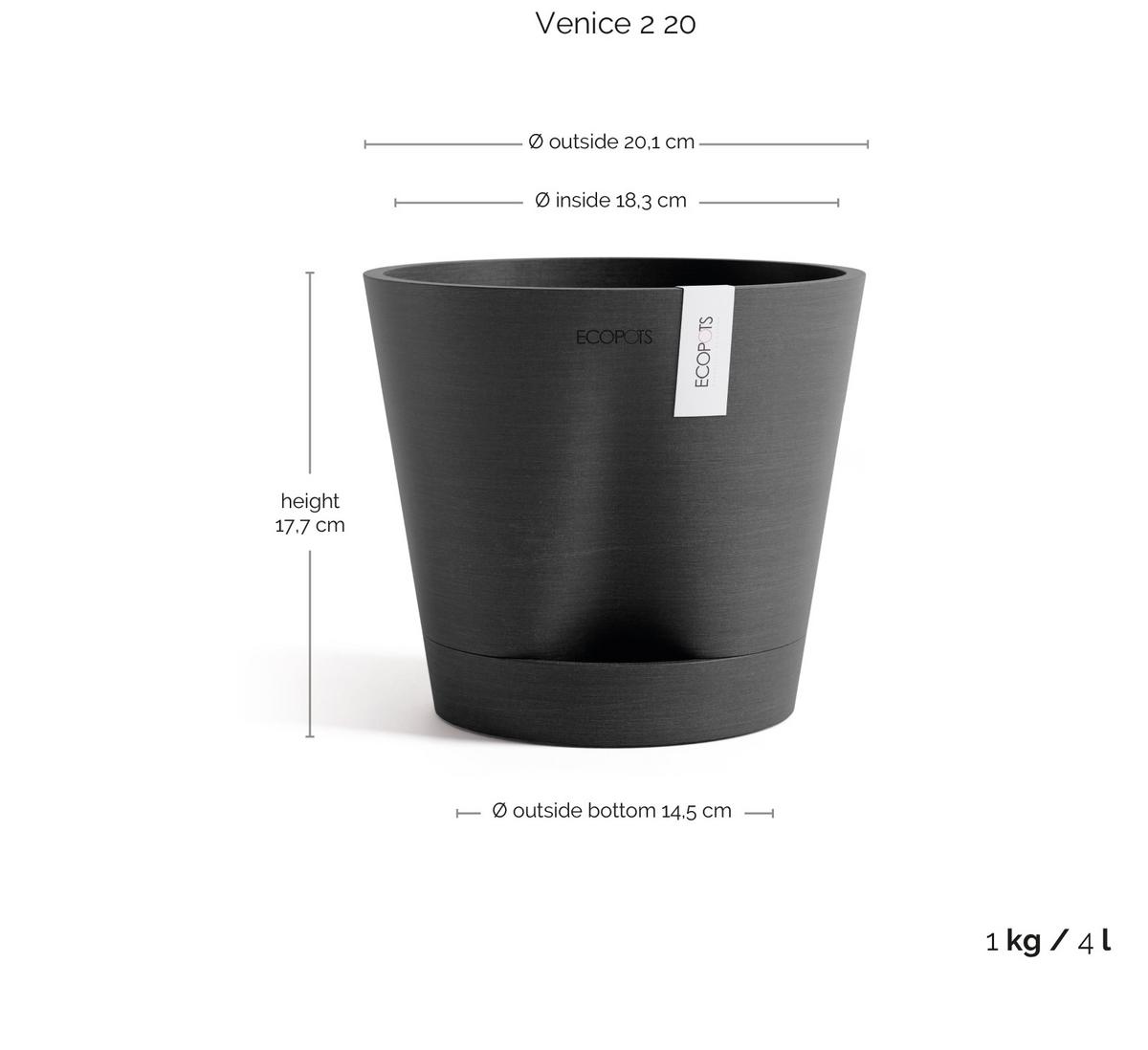 BLUMENTOPF Venice 20,1/17,7 cm Dunkelgrau - Dunkelgrau, Kunststoff (20.1/17.7cm) - Ecopots