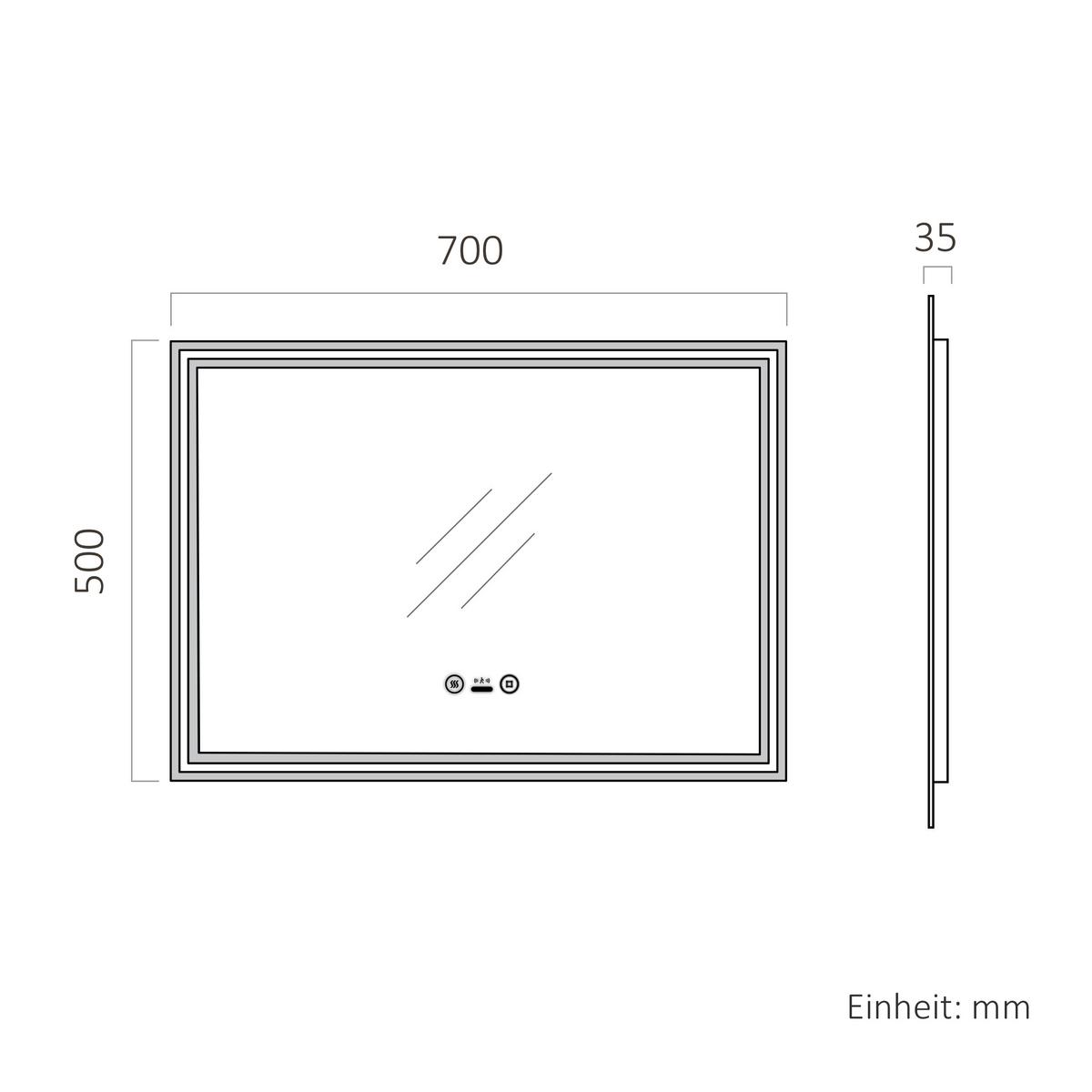 BADSPIEGEL mit Beleuchtung mit Bewegungssensor, 70/50/3,5 cm - Transparent, Glas (70/50/3.5cm) - EMKE