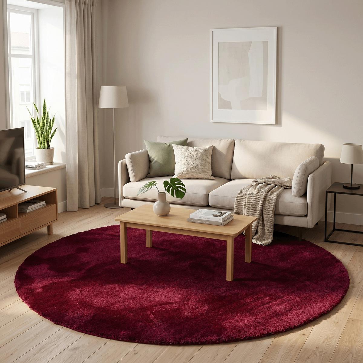 SUPER SOFT HOCHFLORTEPPICH LIVORNO RUND - Weinrot, Textil (133/133cm) - Snapstyle