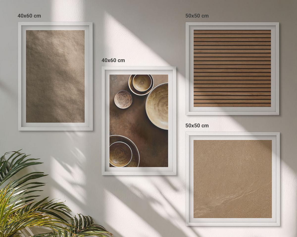 BILDER SET 4er Set - 50x50 cm & 40x60 cm Weißer Rahmen - Moderne Steinstrukturen - Weiß, Kunststoff (50/50cm) - TULUP