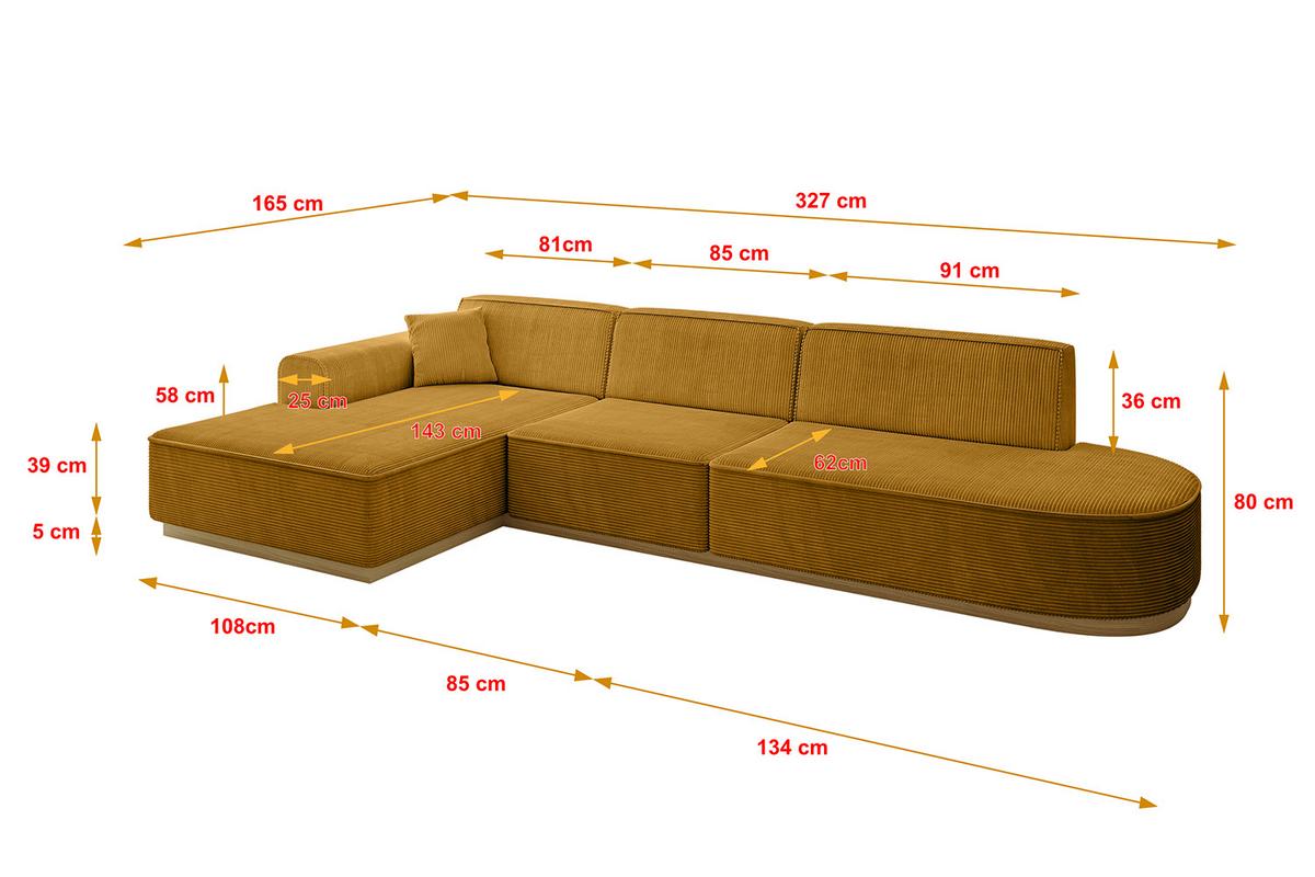 ECKSOFA Ottomane Links IREA-L2-v2 - 327x165x80 cm Senfgelb - Grün, Holzwerkstoff/Textil (327/165cm) - ALTDECOR