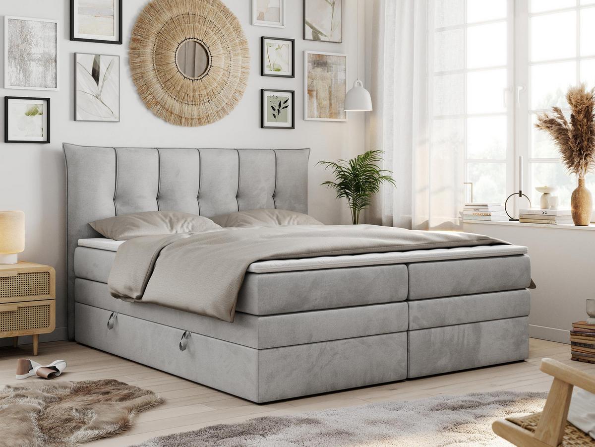 BOXSPRINGBETT PREMIUM 10 KING 200/200 Hellgrau Velvet - H3 - Hellgrau, Holz/Textil (200/200cm) - MKS
