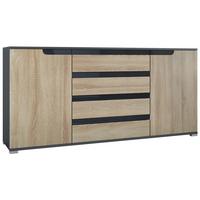 SIDEBOARD Sylt Eiche sägerau / Schwarz Hochglanz - Eiche San Remo, Holzwerkstoff (166.5/75.5/35cm) - Vladon