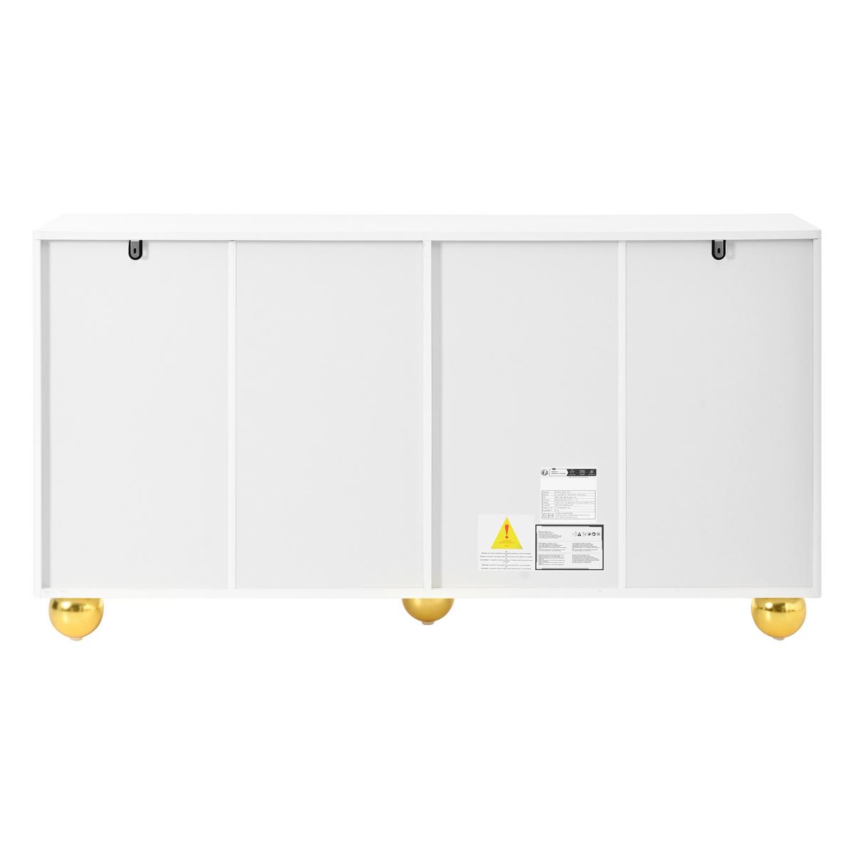 SIDEBOARD Weiß 140cm mit 4 Türen Gold-Bogen-Dekor & Kugelfüßen - Weiß, Holzwerkstoff (140/74/40cm) - Urban Meuble