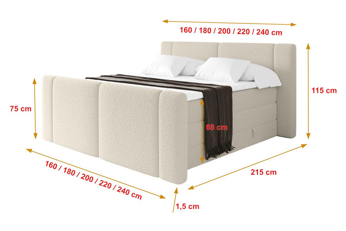 BOXSPRINGBETT mit Matratze H3/H4 - EVON KING Zanozek - 180x200 cm Beige - Kaschmir, Holzwerkstoff (180/200cm) - ALTDECOR