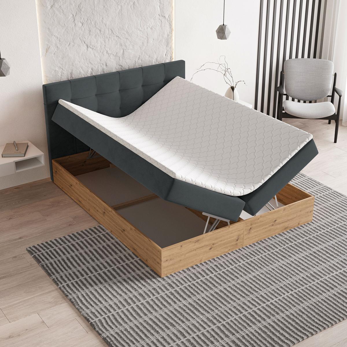 BOXBETT MOLVEN 160x200 cm mit Matratze und Topper - Graphitfarben - Graphitfarben, Holz (160/200cm) - MASSENO