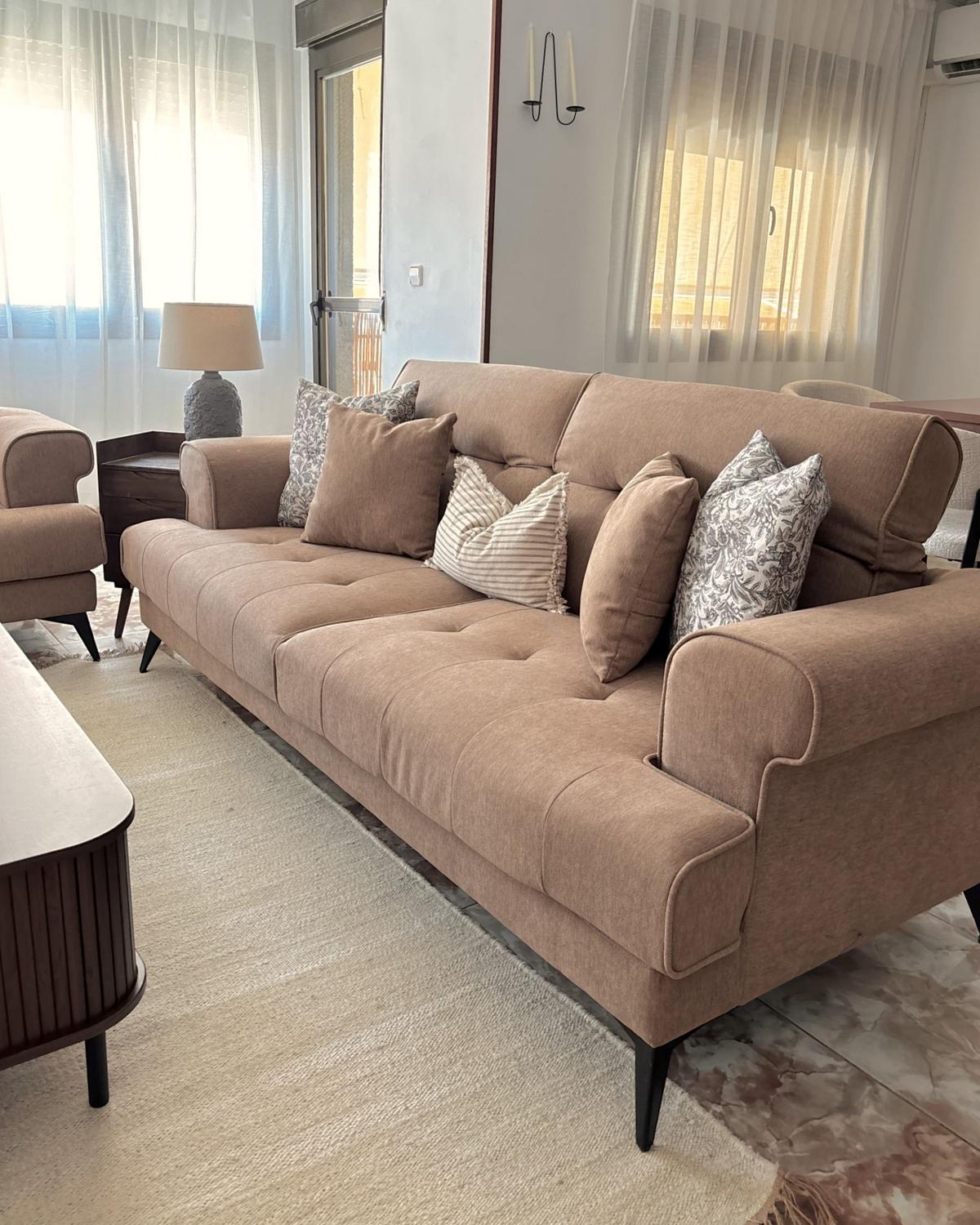SOFA-SET 5-Sitzer Stoff Hellbraun Skive - Hellbraun/Schwarz, Textil (214/88/85cm) - Beliani