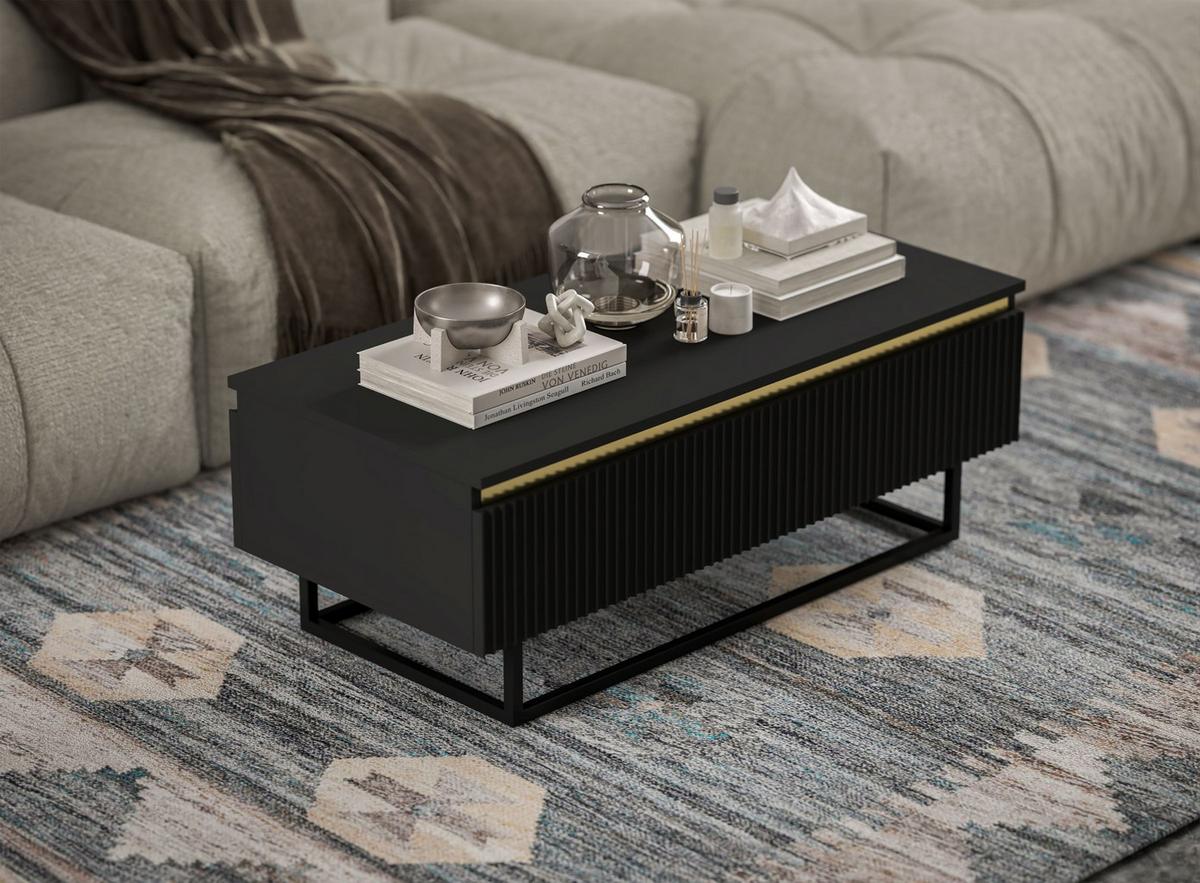 COUCHTISCH Selene Schwarz matt 109 cm mit Metallrahmen - Schwarz, Holzwerkstoff/Metall (50/109/39cm) - Meble Lindner