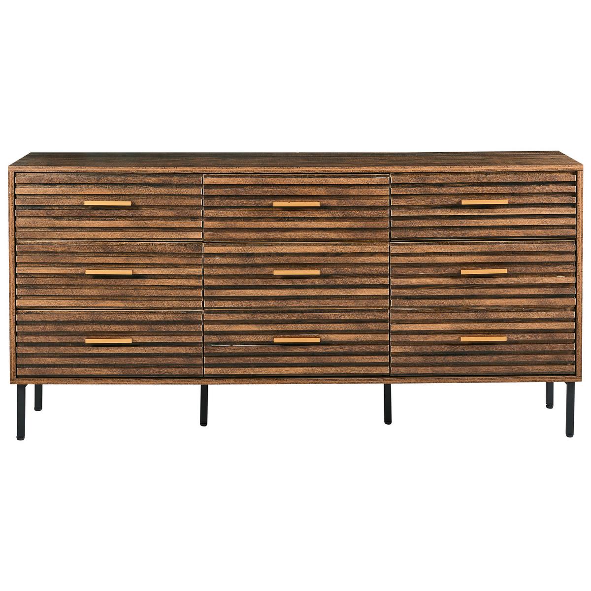 KOMMODE mit 9 Schubladen Dunkelbraun Keith - Dunkelbraun, Holzwerkstoff (150/73/35cm) - Beliani