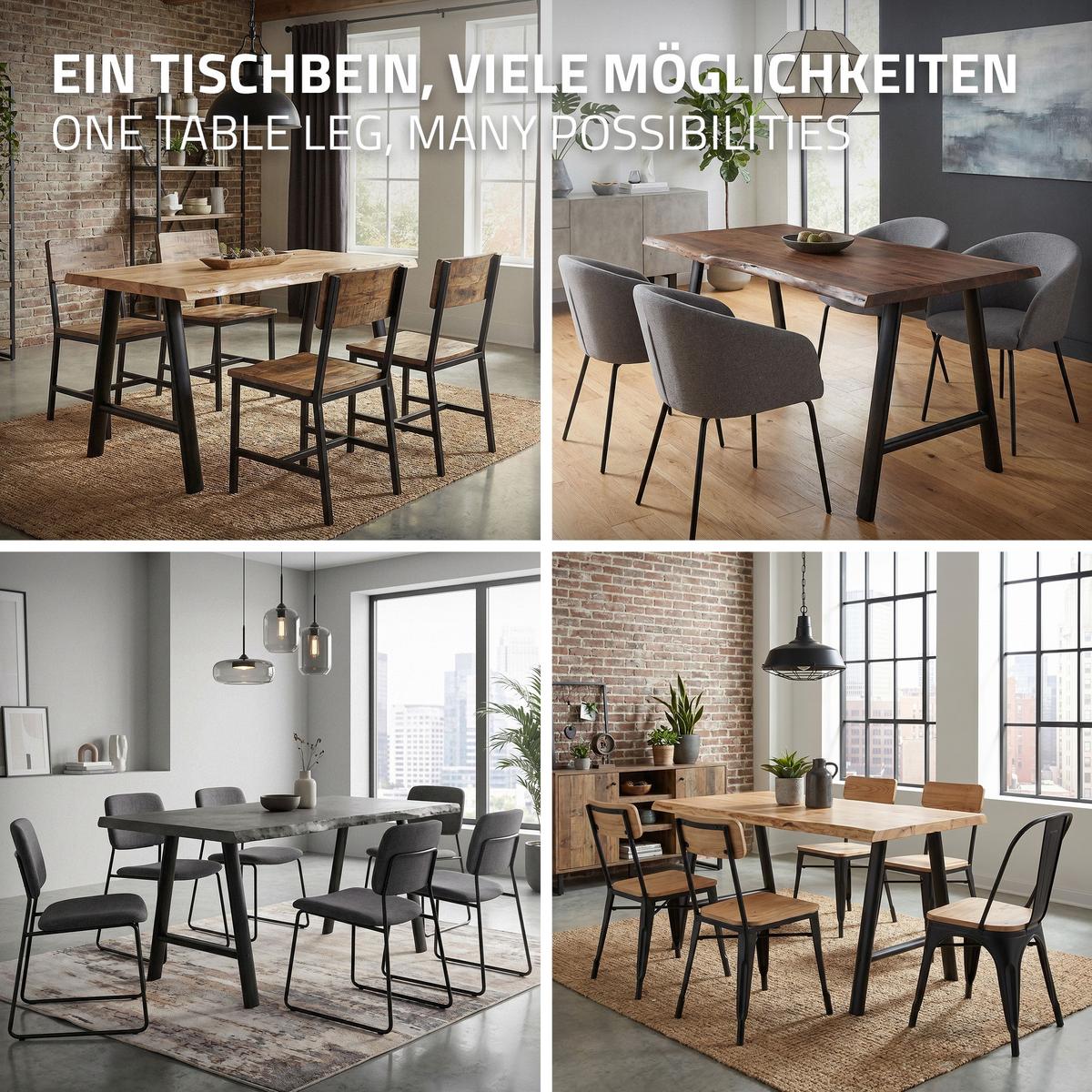 TISCHBEINE Metall Schwarz 2er Set 60x72 cm Oval Tischgestell A-Form aus Stahl - Schwarz, Metall (8/72/60cm) - ML-DESIGN
