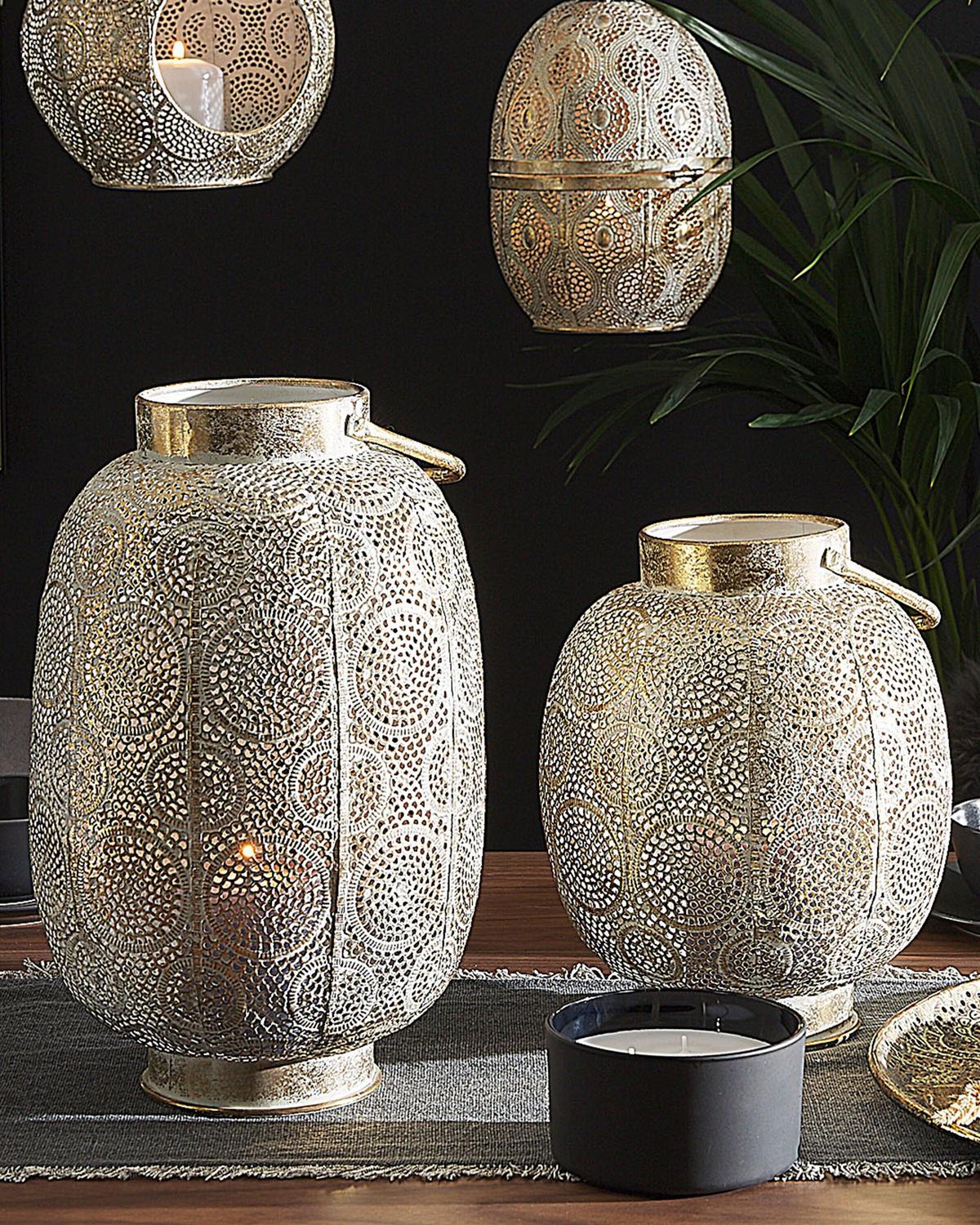 LATERNE Metall 30 cm Gold Lantau - Goldfarben/Weiß, Metall (25/30/25cm) - Beliani