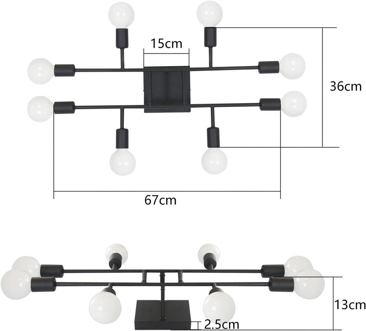DECKENLEUCHTE Magda 8-flammig 67/36/13 cm - Schwarz, Metall (67/36/13cm) - Nettlife