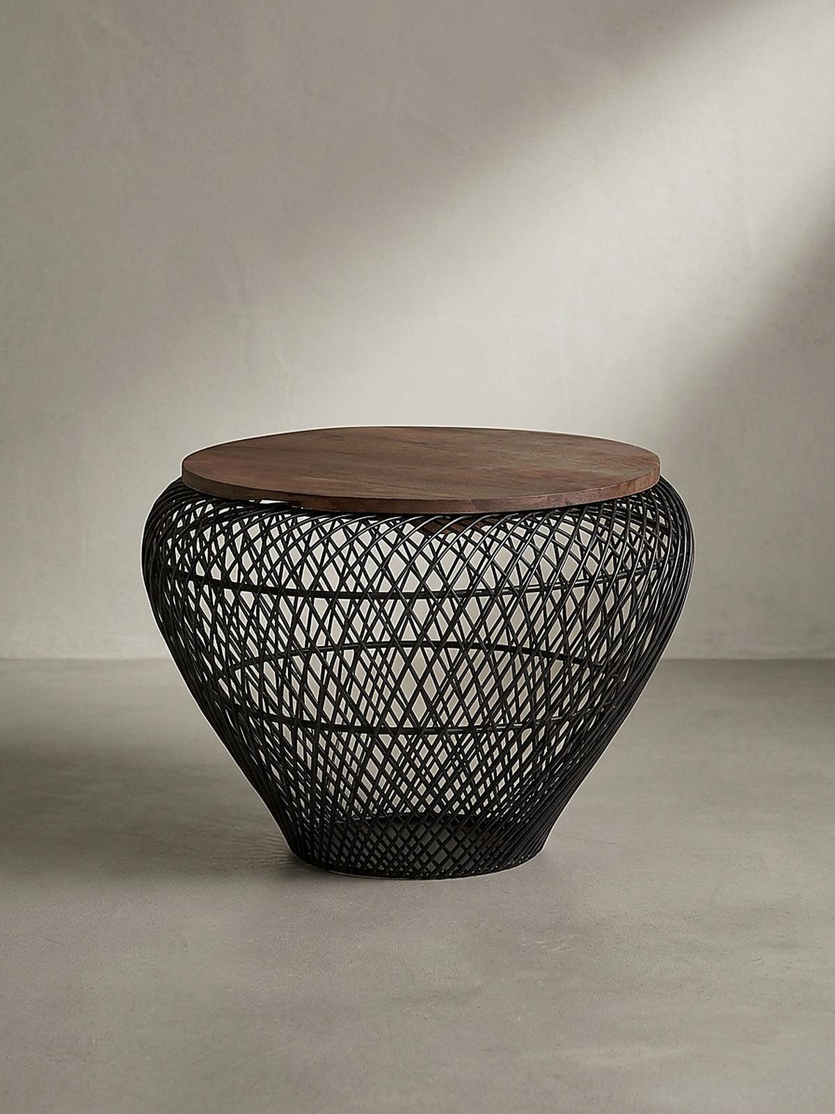COUCHTISCH Rund mit Stauraum, Holz-Metallgestell, Mango-Massivholz, Schwarz 60x60x45 cm - Schwarz, Holz/Metall (60/60/45cm) - KADIMA DESIGN