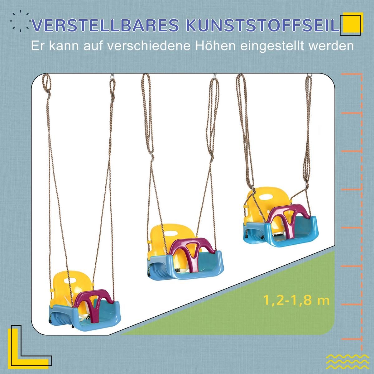 3-IN-1 Babyschaukel, Kinderschaukel mit verstellbarem Seil, Schaukelsitz, Blau - Multicolor, Kunststoff (33/42cm) - Outsunny