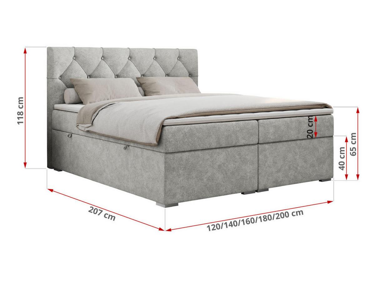 BOXBETT ALDA 120/200 Hellgrau Struktur - H3 - Hellgrau, Holz/Textil (120/200cm) - MKS