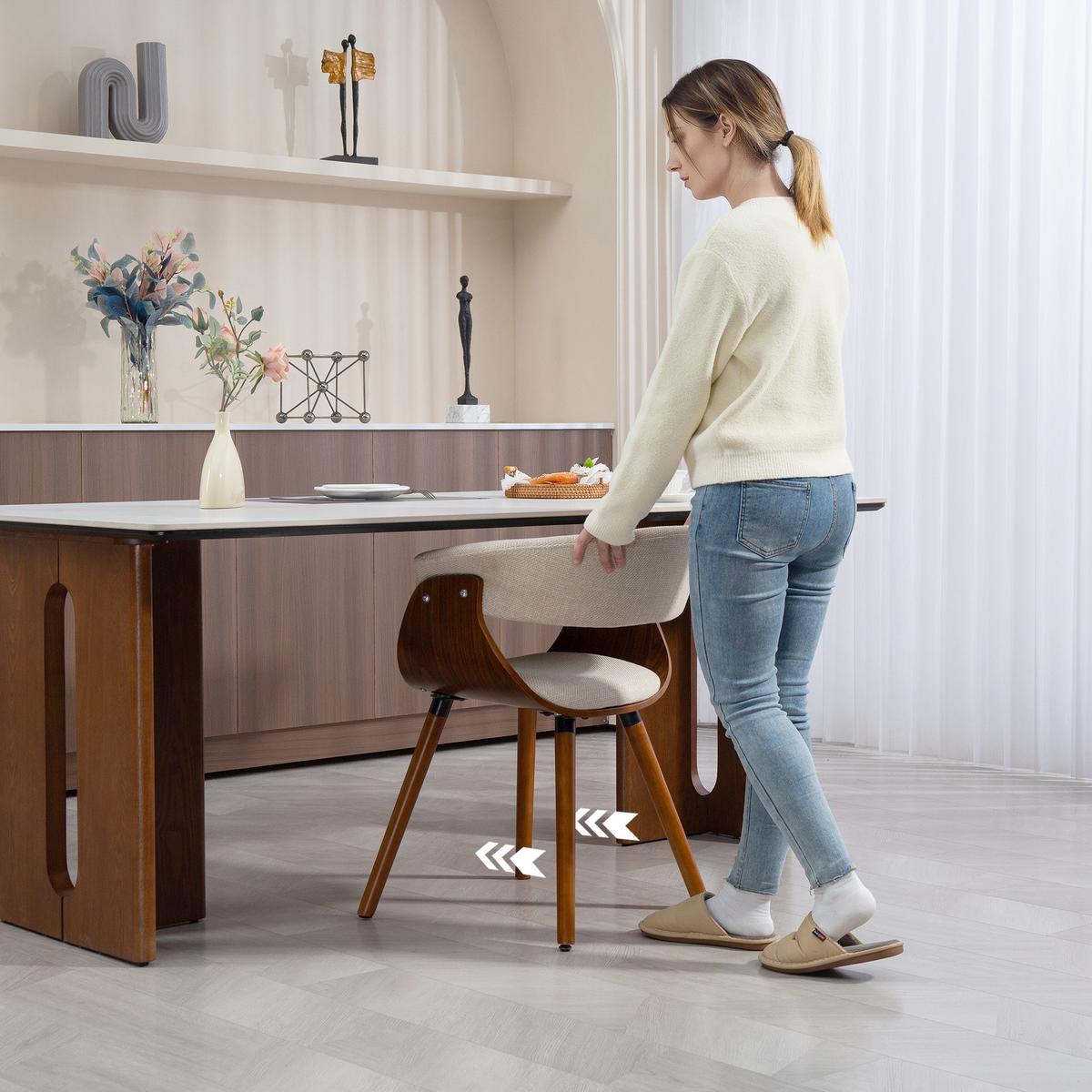 ESSZIMMERSTUHL 2er Set Polyester Holz Beige - Beige/Braun, Holz/Buchenholz (55/75/62cm) - HOMCOM