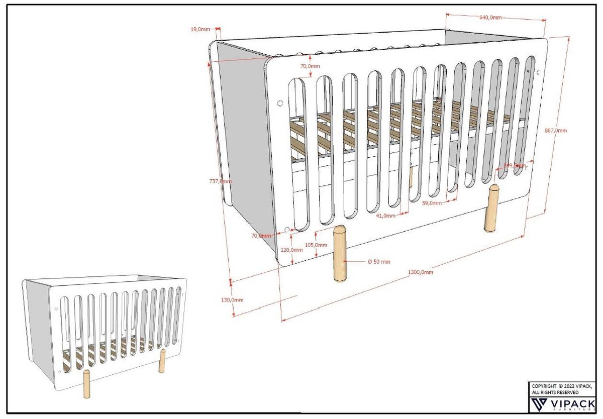 BABYBETT Karylin 130x87x64 aus MDF in Weiß - Weiß, Holzwerkstoff (60/120cm) - 58aufmkessel