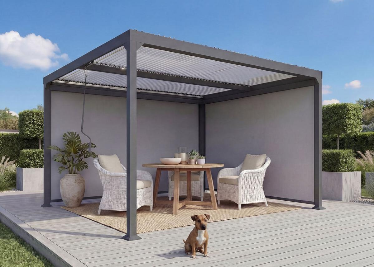 ALU PERGOLA MIT SEITENWAND Anthrazit - Anthrazit, Metall (306/224/368cm) - MCW